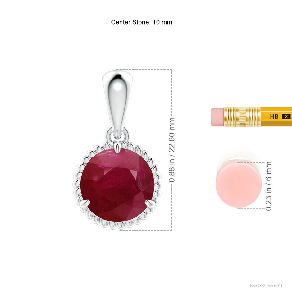 10mm A Rope-Framed Claw-Set Ruby Solitaire Pendant in P950 Platinum ruler