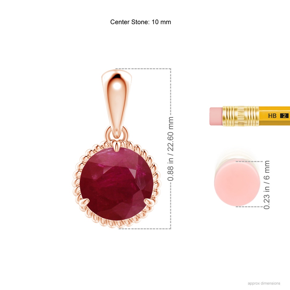 10mm A Rope-Framed Claw-Set Ruby Solitaire Pendant in Rose Gold ruler
