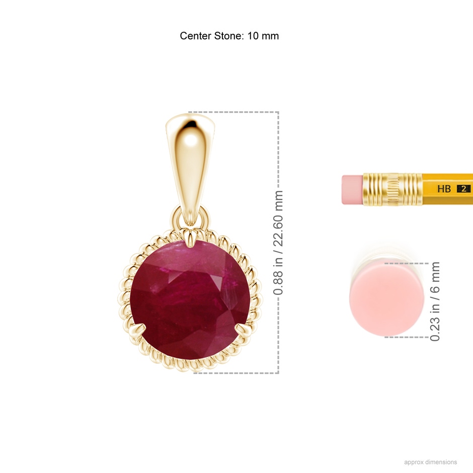 10mm A Rope-Framed Claw-Set Ruby Solitaire Pendant in Yellow Gold ruler