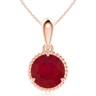 10mm AA Rope-Framed Claw-Set Ruby Solitaire Pendant in Rose Gold