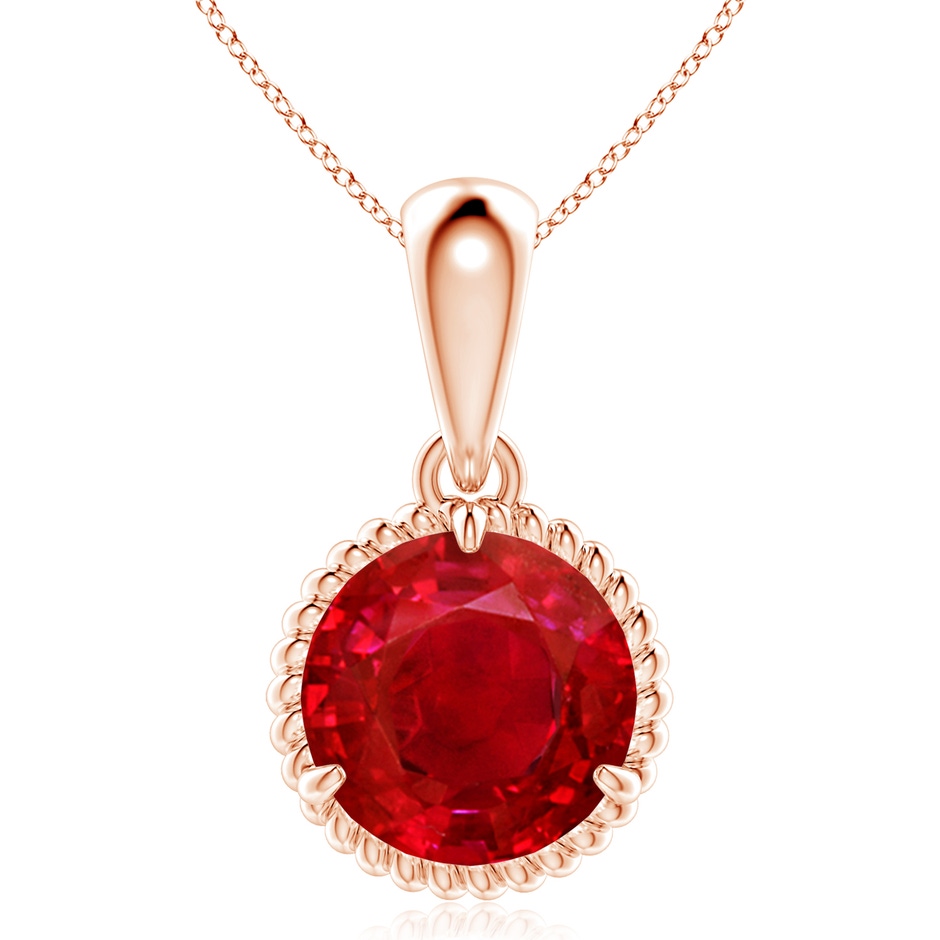 10mm AAA Rope-Framed Claw-Set Ruby Solitaire Pendant in Rose Gold 