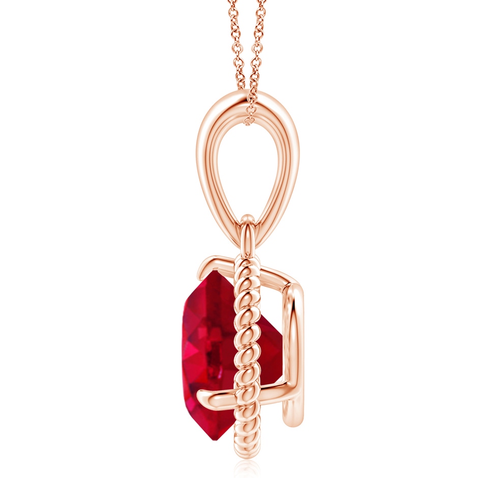 10mm AAA Rope-Framed Claw-Set Ruby Solitaire Pendant in Rose Gold side 199