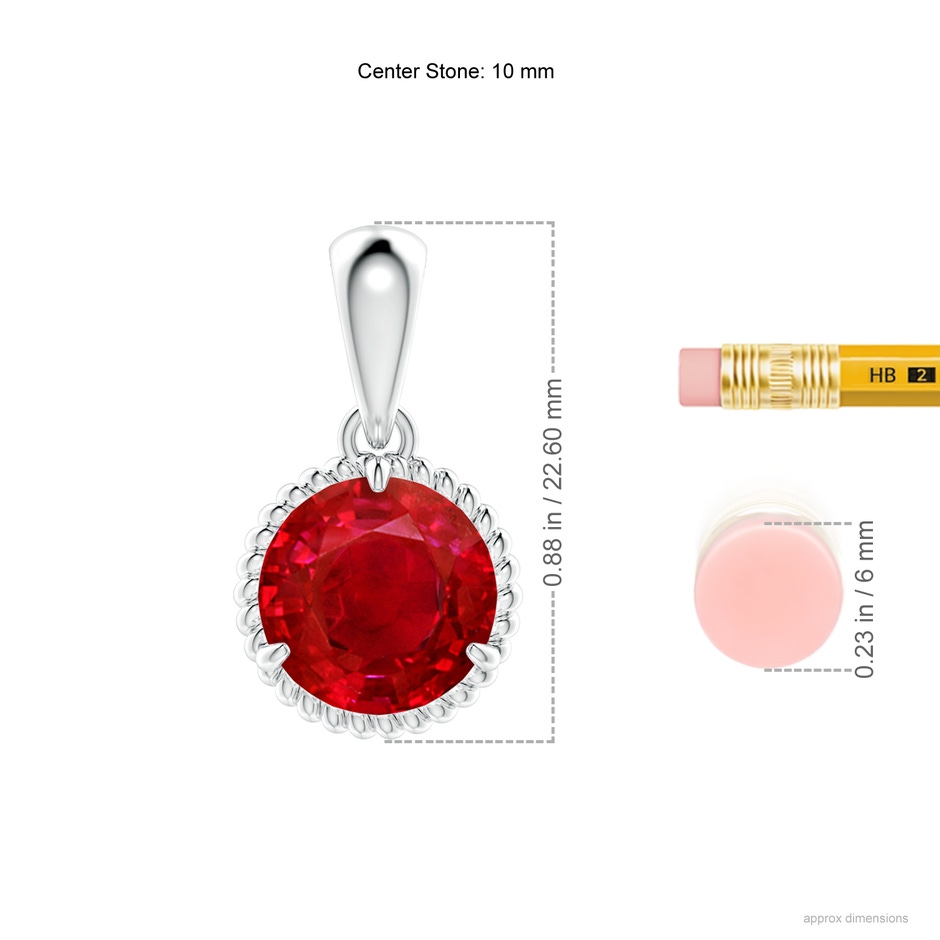 10mm AAA Rope-Framed Claw-Set Ruby Solitaire Pendant in S999 Silver ruler