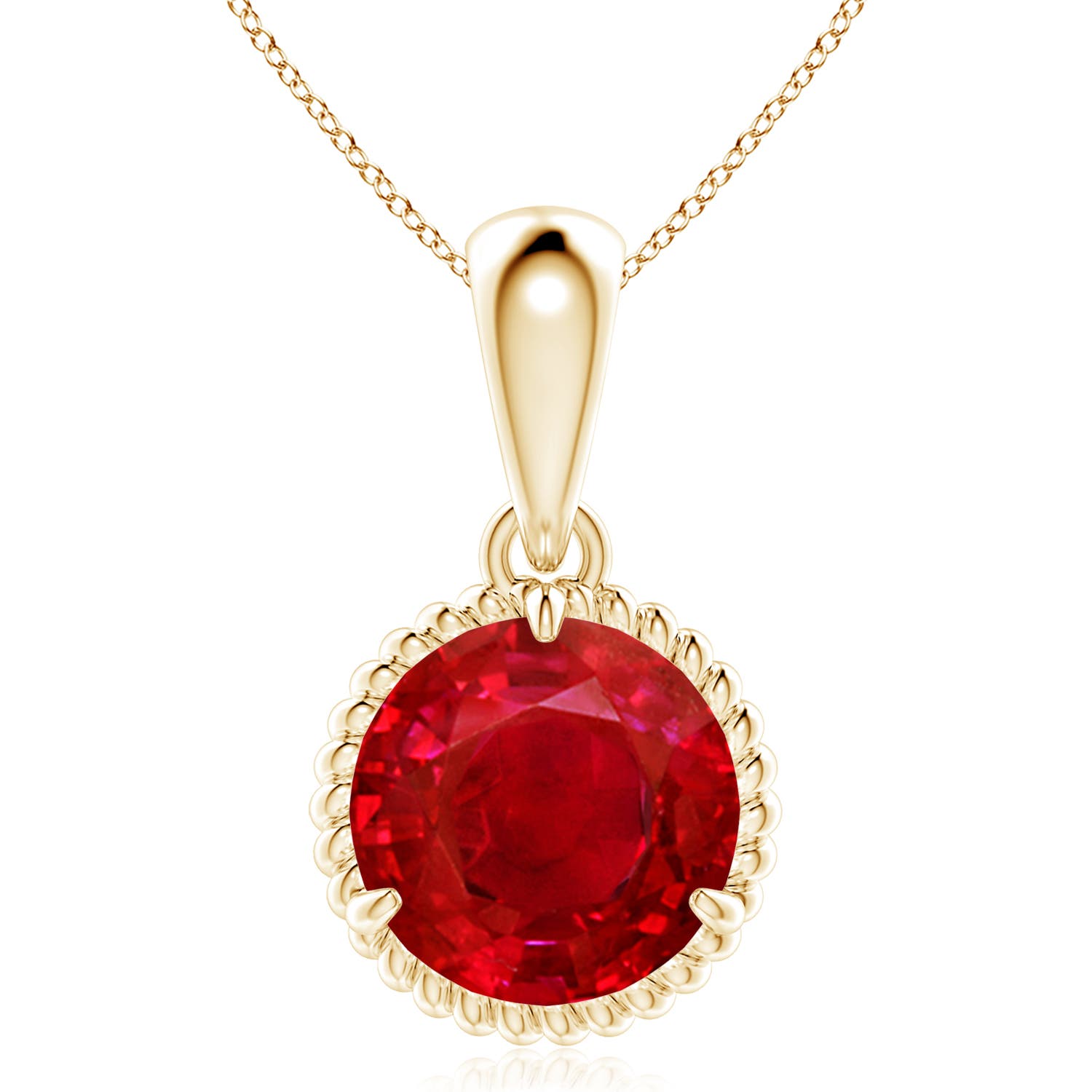 Angara 4.5 CTW Rope-Framed Claw-Set Ruby Solitaire Pendant in 14K Yellow Gold