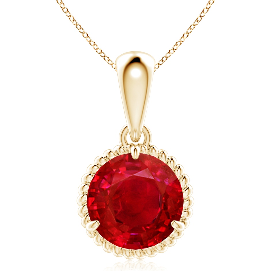 10mm AAA Rope-Framed Claw-Set Ruby Solitaire Pendant in Yellow Gold 