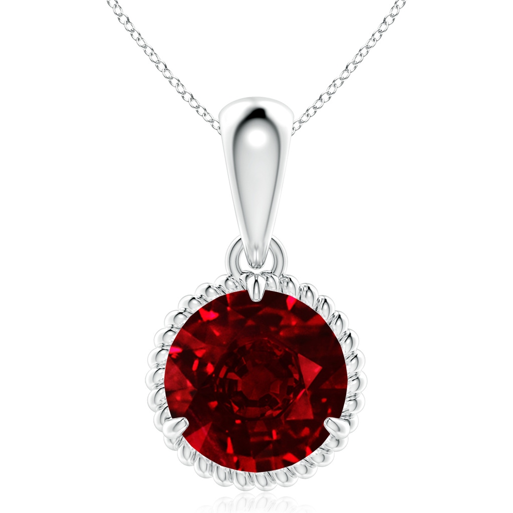 10mm AAAA Rope-Framed Claw-Set Ruby Solitaire Pendant in S999 Silver