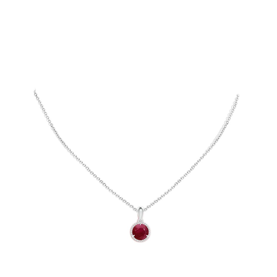 8mm A Rope-Framed Claw-Set Ruby Solitaire Pendant in White Gold pen