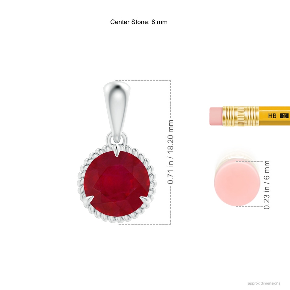 8mm AA Rope-Framed Claw-Set Ruby Solitaire Pendant in P950 Platinum ruler