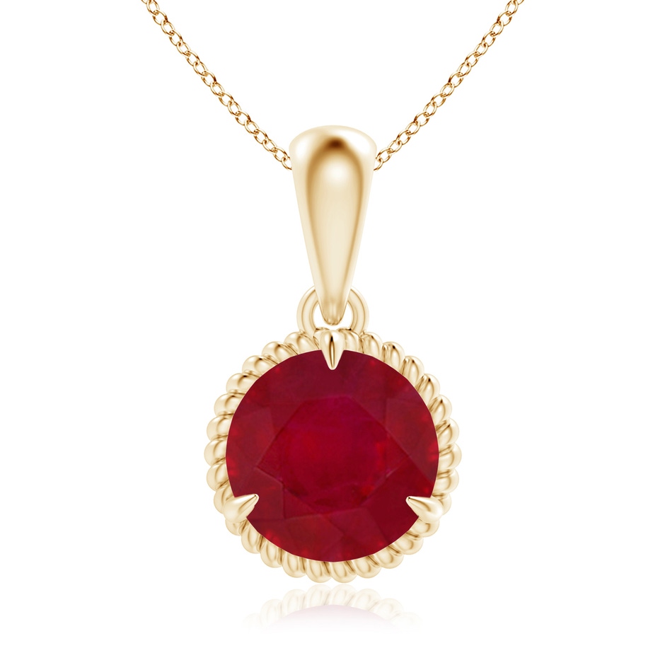 8mm AA Rope-Framed Claw-Set Ruby Solitaire Pendant in Yellow Gold 