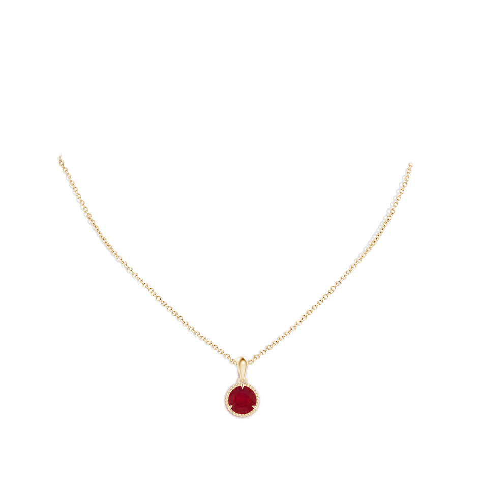 8mm AA Rope-Framed Claw-Set Ruby Solitaire Pendant in Yellow Gold pen