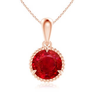 8mm AAA Rope-Framed Claw-Set Ruby Solitaire Pendant in 10K Rose Gold