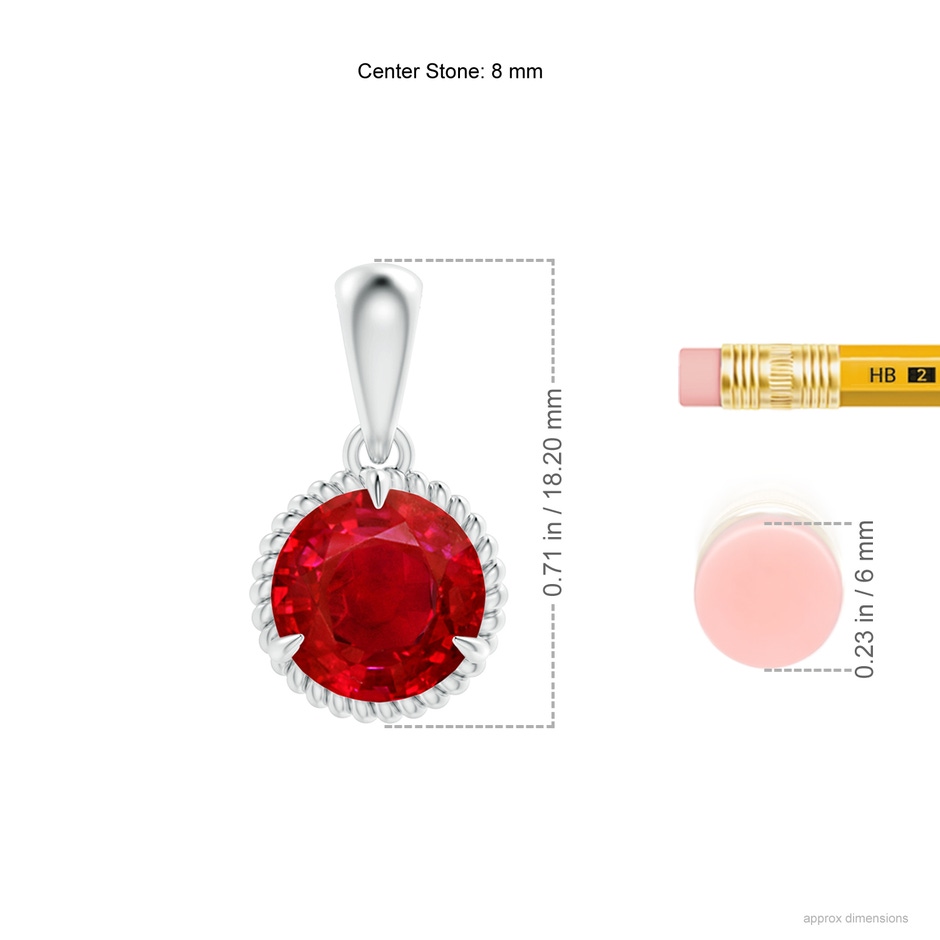 8mm AAA Rope-Framed Claw-Set Ruby Solitaire Pendant in P950 Platinum ruler