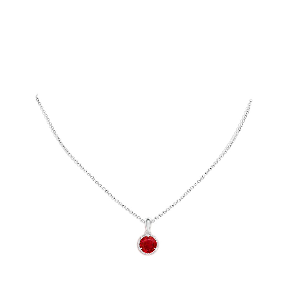 8mm AAA Rope-Framed Claw-Set Ruby Solitaire Pendant in S999 Silver pen