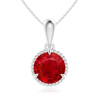 8mm AAA Rope-Framed Claw-Set Ruby Solitaire Pendant in White Gold