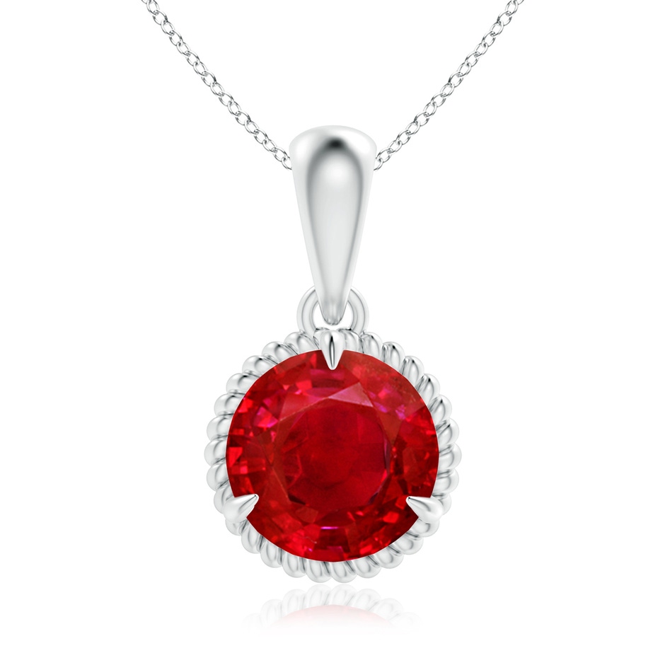 8mm AAA Rope-Framed Claw-Set Ruby Solitaire Pendant in White Gold 