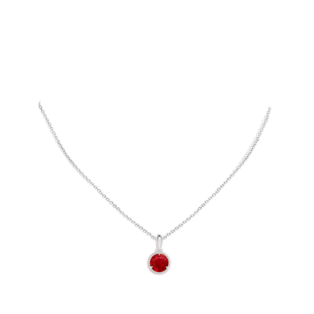 8mm AAA Rope-Framed Claw-Set Ruby Solitaire Pendant in White Gold pen