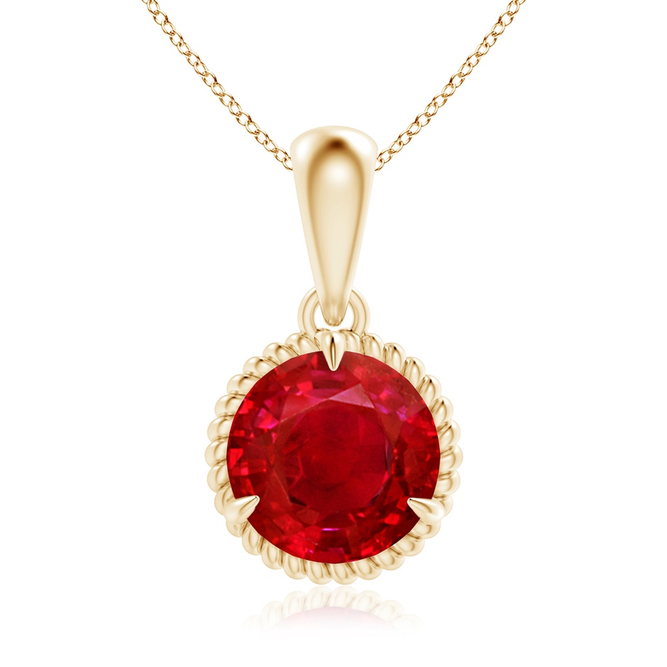8mm AAA Rope-Framed Claw-Set Ruby Solitaire Pendant in Yellow Gold 