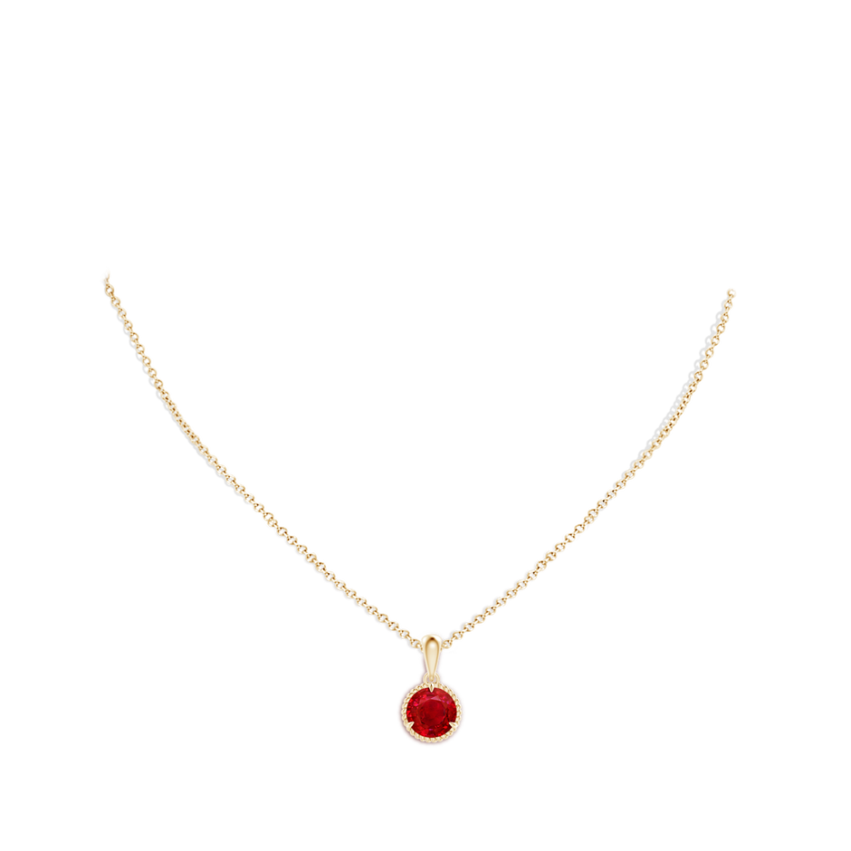 8mm AAA Rope-Framed Claw-Set Ruby Solitaire Pendant in Yellow Gold pen