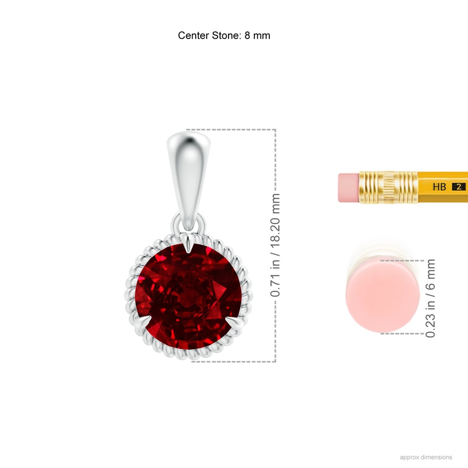 8mm AAAA Rope-Framed Claw-Set Ruby Solitaire Pendant in P950 Platinum ruler