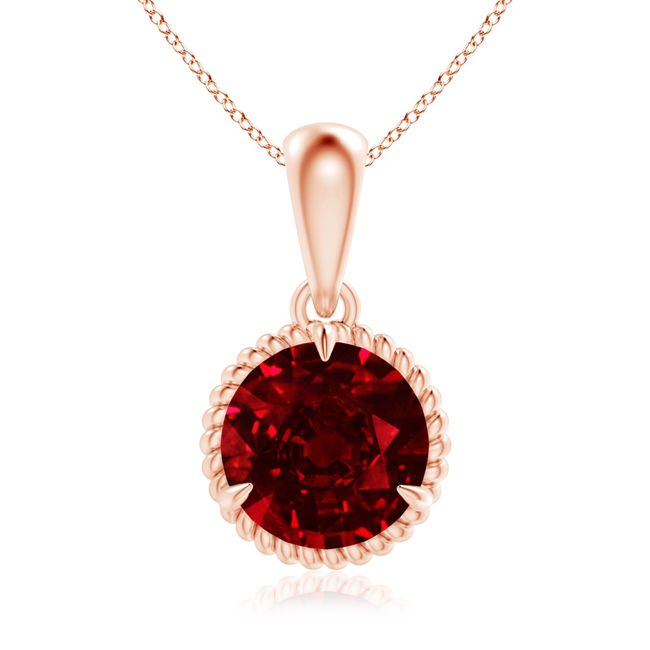 8mm AAAA Rope-Framed Claw-Set Ruby Solitaire Pendant in Rose Gold 