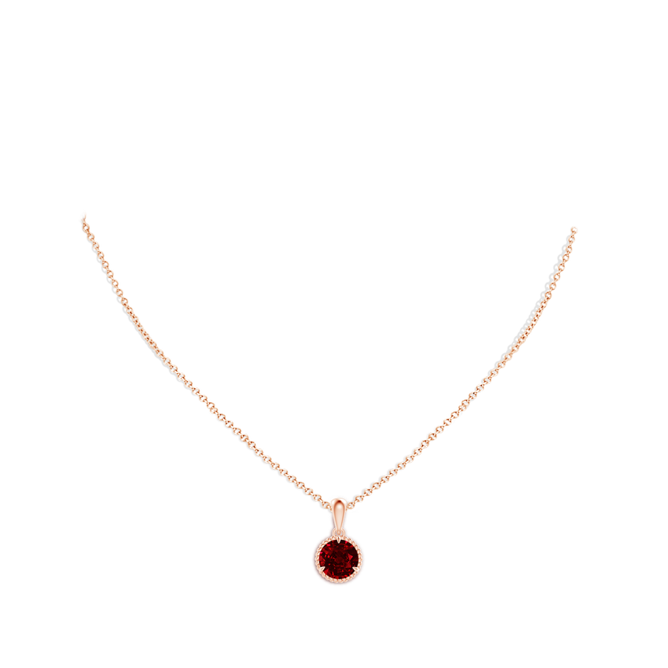 8mm AAAA Rope-Framed Claw-Set Ruby Solitaire Pendant in Rose Gold pen