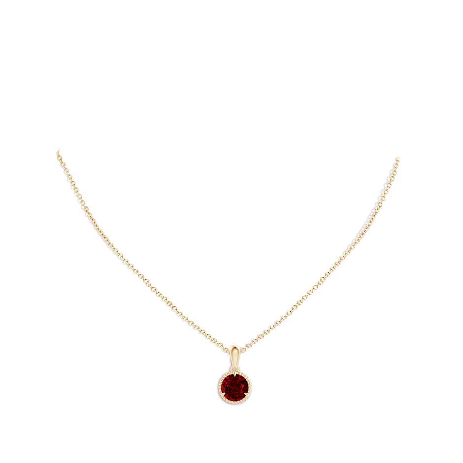 8mm AAAA Rope-Framed Claw-Set Ruby Solitaire Pendant in Yellow Gold pen