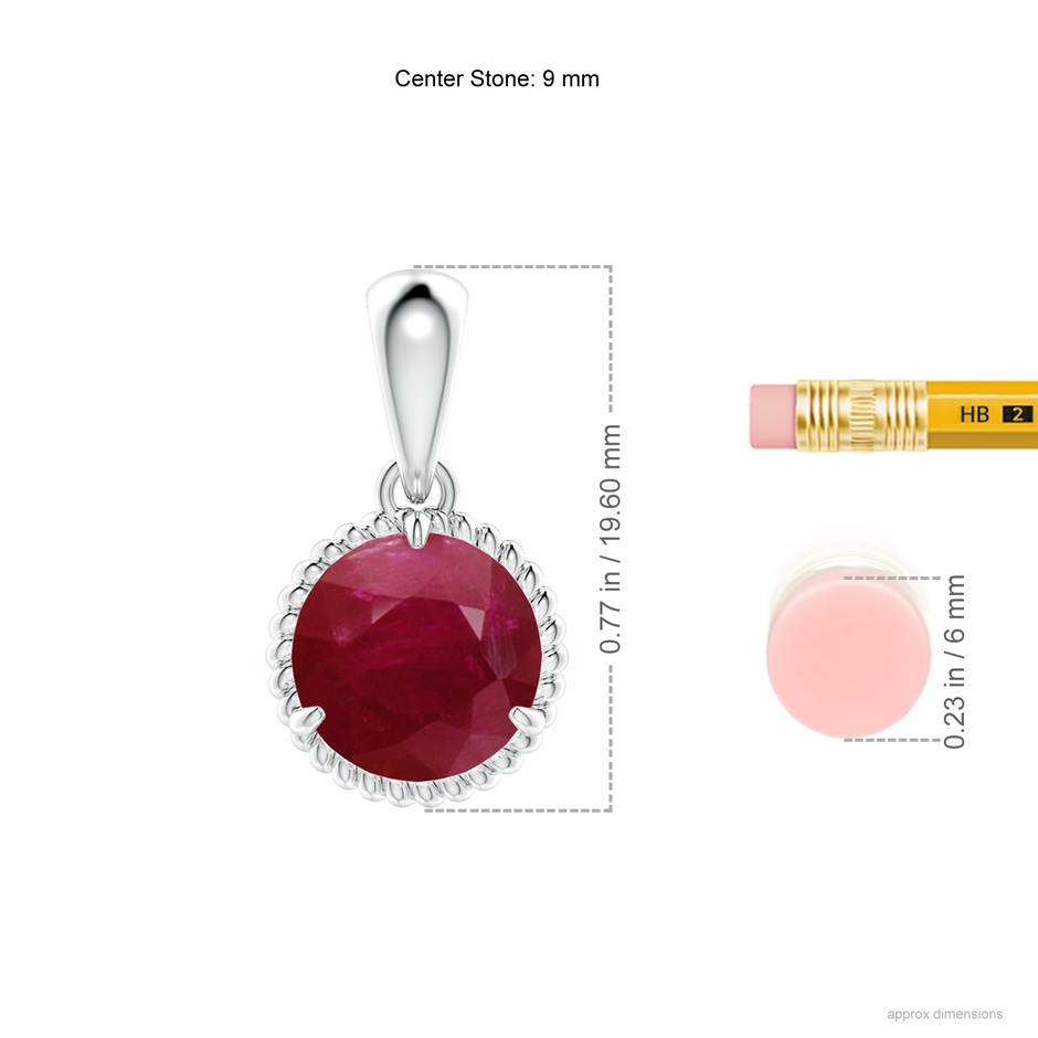 9mm A Rope-Framed Claw-Set Ruby Solitaire Pendant in P950 Platinum ruler