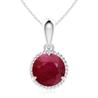 9mm A Rope-Framed Claw-Set Ruby Solitaire Pendant in S999 Silver