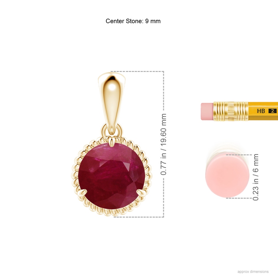 9mm A Rope-Framed Claw-Set Ruby Solitaire Pendant in Yellow Gold ruler
