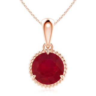 9mm AA Rope-Framed Claw-Set Ruby Solitaire Pendant in Rose Gold