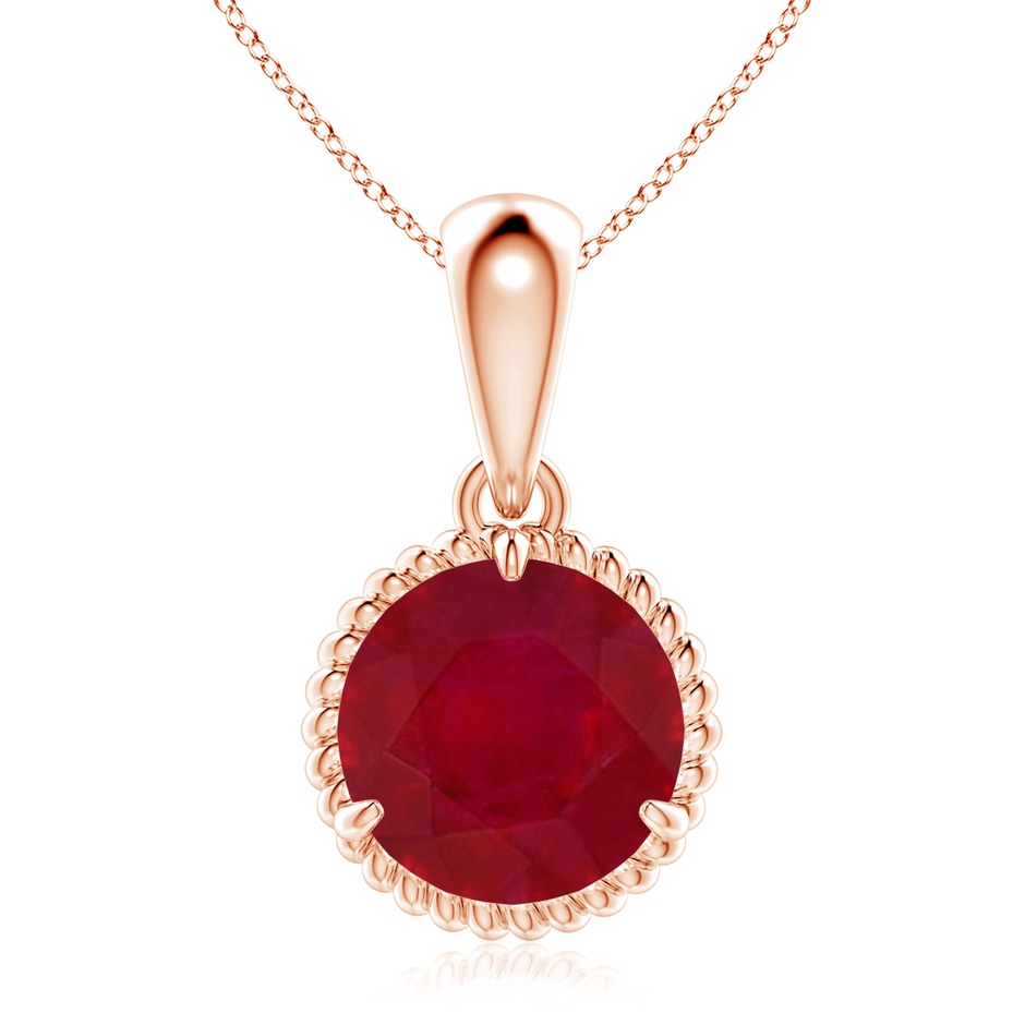 9mm AA Rope-Framed Claw-Set Ruby Solitaire Pendant in Rose Gold 