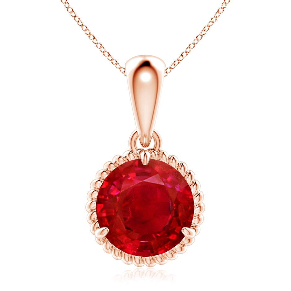 9mm AAA Rope-Framed Claw-Set Ruby Solitaire Pendant in Rose Gold 