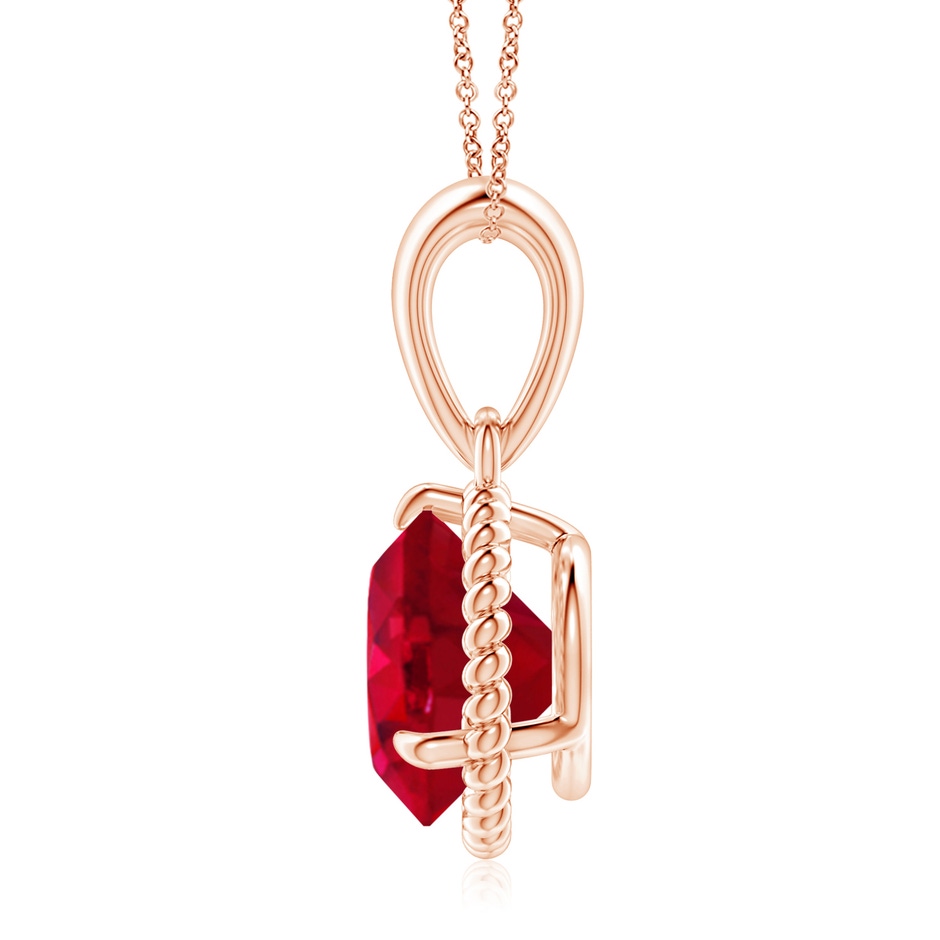 9mm AAA Rope-Framed Claw-Set Ruby Solitaire Pendant in Rose Gold side 199