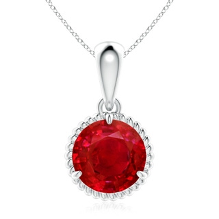 9mm AAA Rope-Framed Claw-Set Ruby Solitaire Pendant in S999 Silver