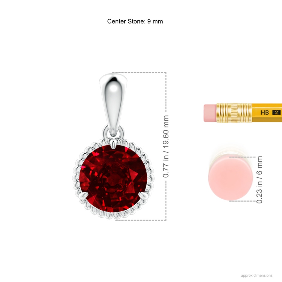9mm AAAA Rope-Framed Claw-Set Ruby Solitaire Pendant in P950 Platinum ruler