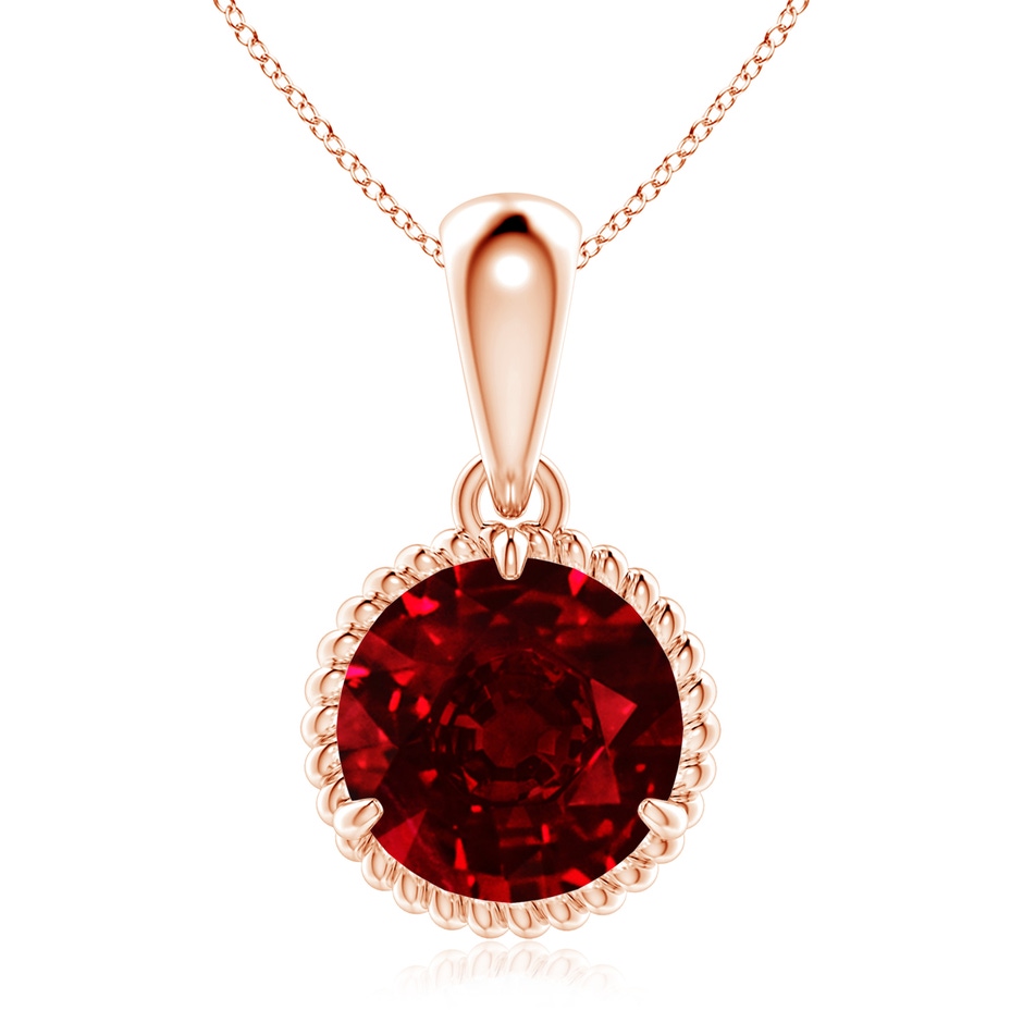 9mm AAAA Rope-Framed Claw-Set Ruby Solitaire Pendant in Rose Gold 