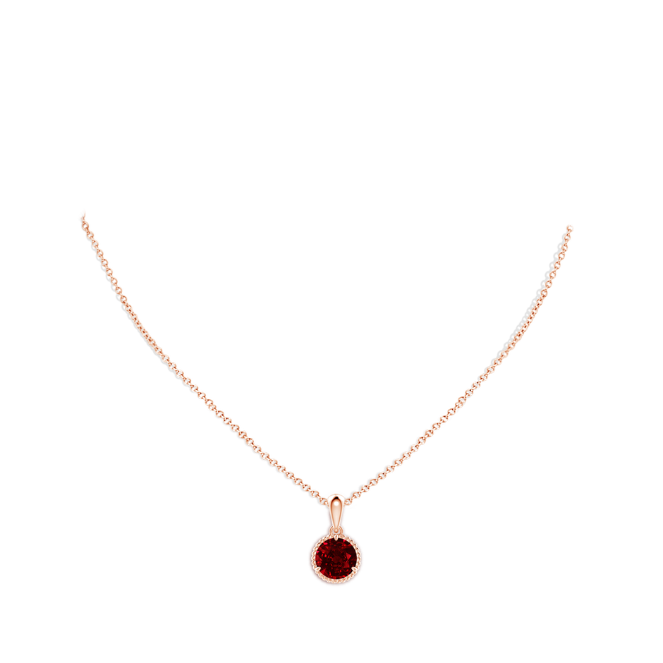 9mm AAAA Rope-Framed Claw-Set Ruby Solitaire Pendant in Rose Gold pen