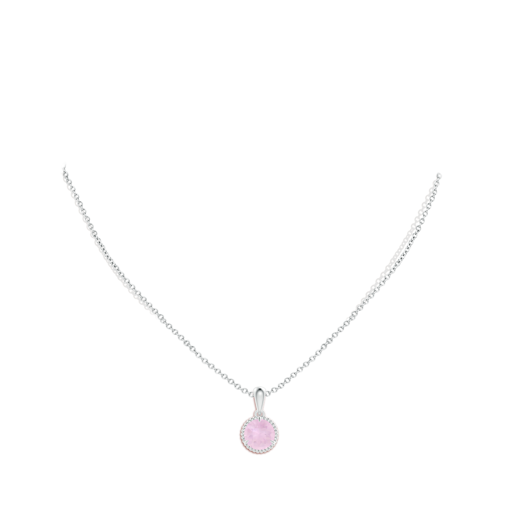 8mm AAA Rope-Framed Claw-Set Rose Quartz Solitaire Pendant in White Gold Body-Neck