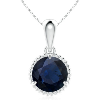 10mm A Rope-Framed Claw-Set Blue Sapphire Solitaire Pendant in P950 Platinum