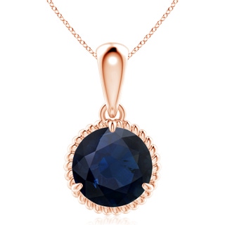 10mm A Rope-Framed Claw-Set Blue Sapphire Solitaire Pendant in Rose Gold