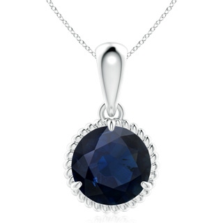 10mm A Rope-Framed Claw-Set Blue Sapphire Solitaire Pendant in S999 Silver