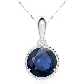 10mm AA Rope-Framed Claw-Set Blue Sapphire Solitaire Pendant in S999 Silver