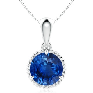 10mm AAA Rope-Framed Claw-Set Blue Sapphire Solitaire Pendant in P950 Platinum