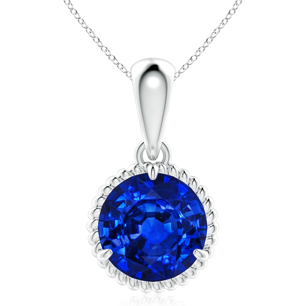 10mm AAAA Rope-Framed Claw-Set Blue Sapphire Solitaire Pendant in P950 Platinum