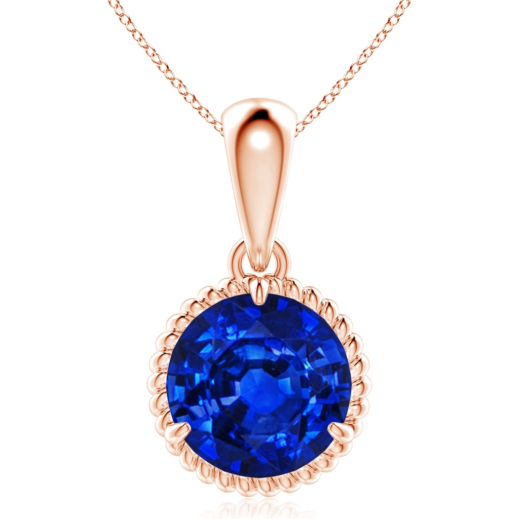 10mm AAAA Rope-Framed Claw-Set Blue Sapphire Solitaire Pendant in Rose Gold