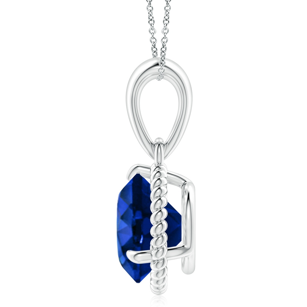 10mm AAAA Rope-Framed Claw-Set Blue Sapphire Solitaire Pendant in S999 Silver Side 199