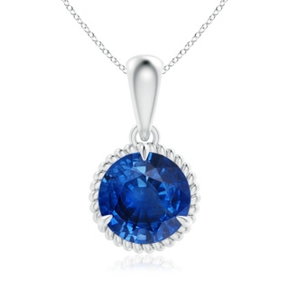 8mm AAA Rope-Framed Claw-Set Blue Sapphire Solitaire Pendant in P950 Platinum