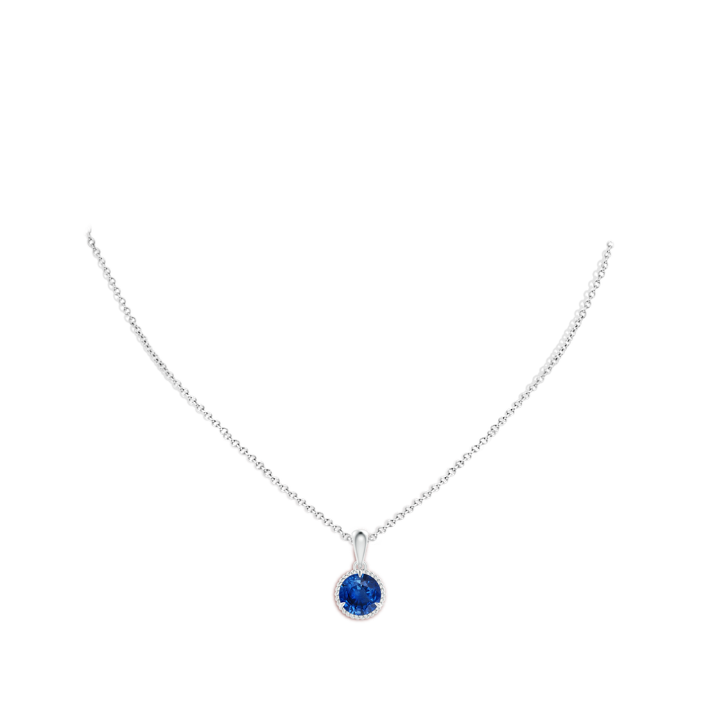 8mm AAA Rope-Framed Claw-Set Blue Sapphire Solitaire Pendant in White Gold pen