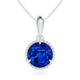 8mm AAAA Rope-Framed Claw-Set Blue Sapphire Solitaire Pendant in P950 Platinum