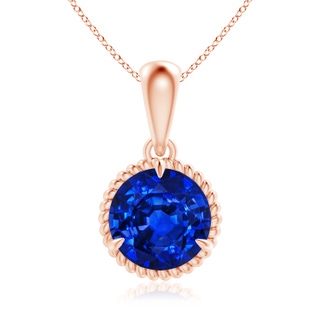 8mm Lab-Grown Rope-Framed Claw-Set Blue Sapphire Solitaire Pendant in Rose Gold